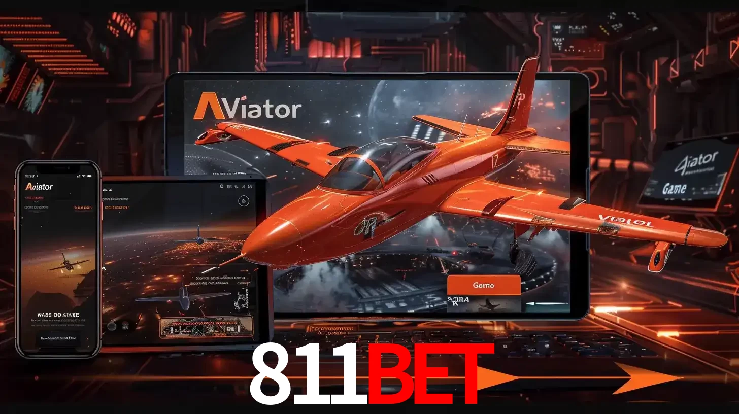 Apresentação tecnológica do jogo Aviator com um avião saindo da tela de um tablet, demonstrando a experiência imersiva em múltiplos dispositivos no 811BET.