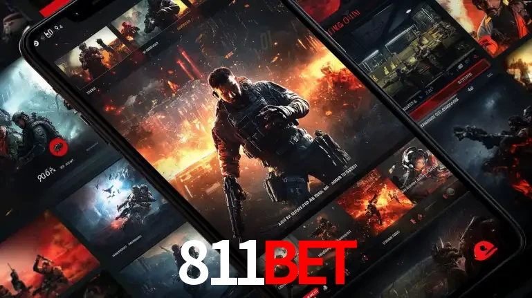 Tela de um celular exibindo uma galeria de jogos de tiro com temática militar, mostrando a variedade de e-sports disponíveis para apostas na plataforma de entretenimento 811BET.