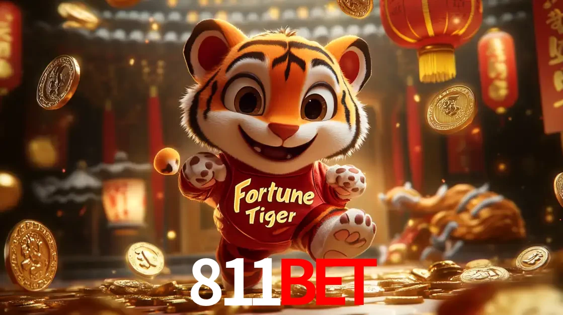 O alegre personagem do Fortune Tiger correndo sobre um caminho de moedas de ouro, simbolizando os grandes prêmios e a diversão do popular jogo de slot do 811BET.
